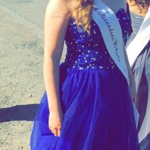 Royal blue Tulle full length jeweled prom dress